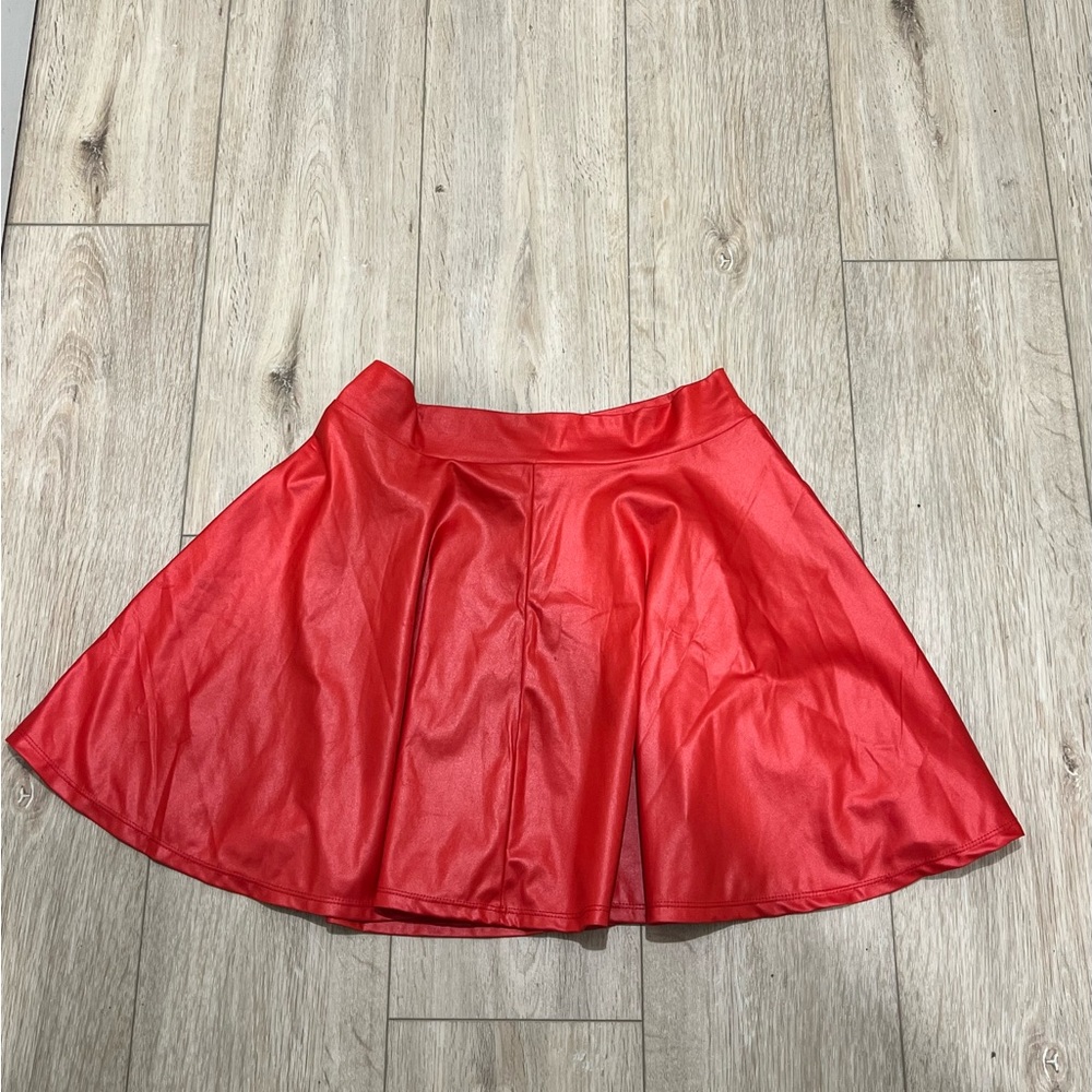 Red faux leather mini skirt